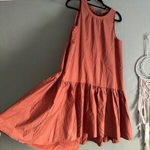 HATCH Collection Cotton Poplin Maternity Dress Tier Midi 2 coral terracotta red